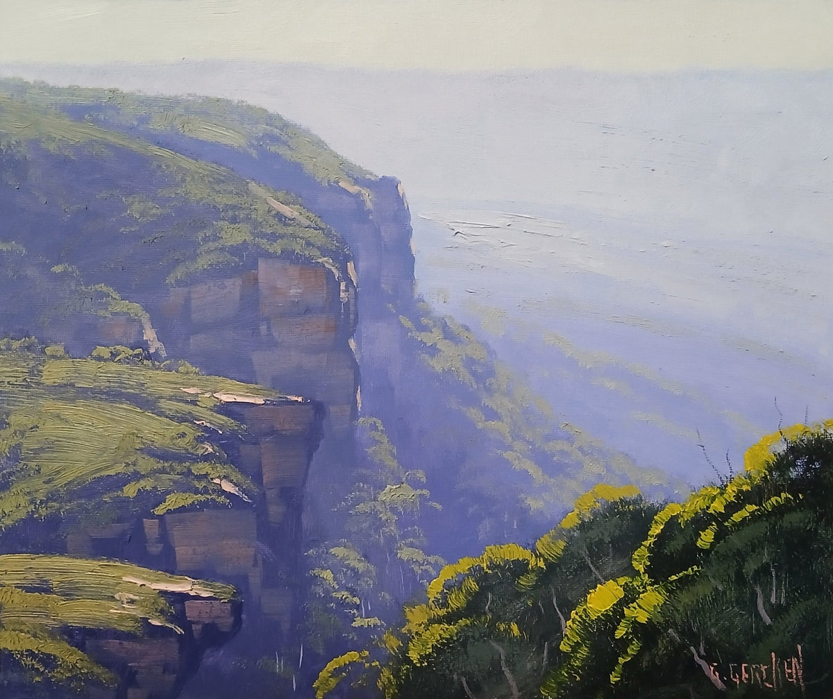 Blue Mountains Original framed oil Painting Katoomba Cliffs by Graham Gercken