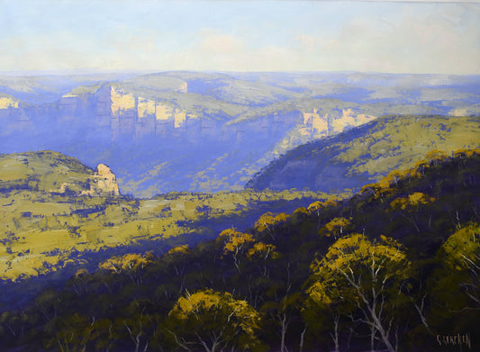 Blue haze over the Blue Mountains, original landscape oil painting