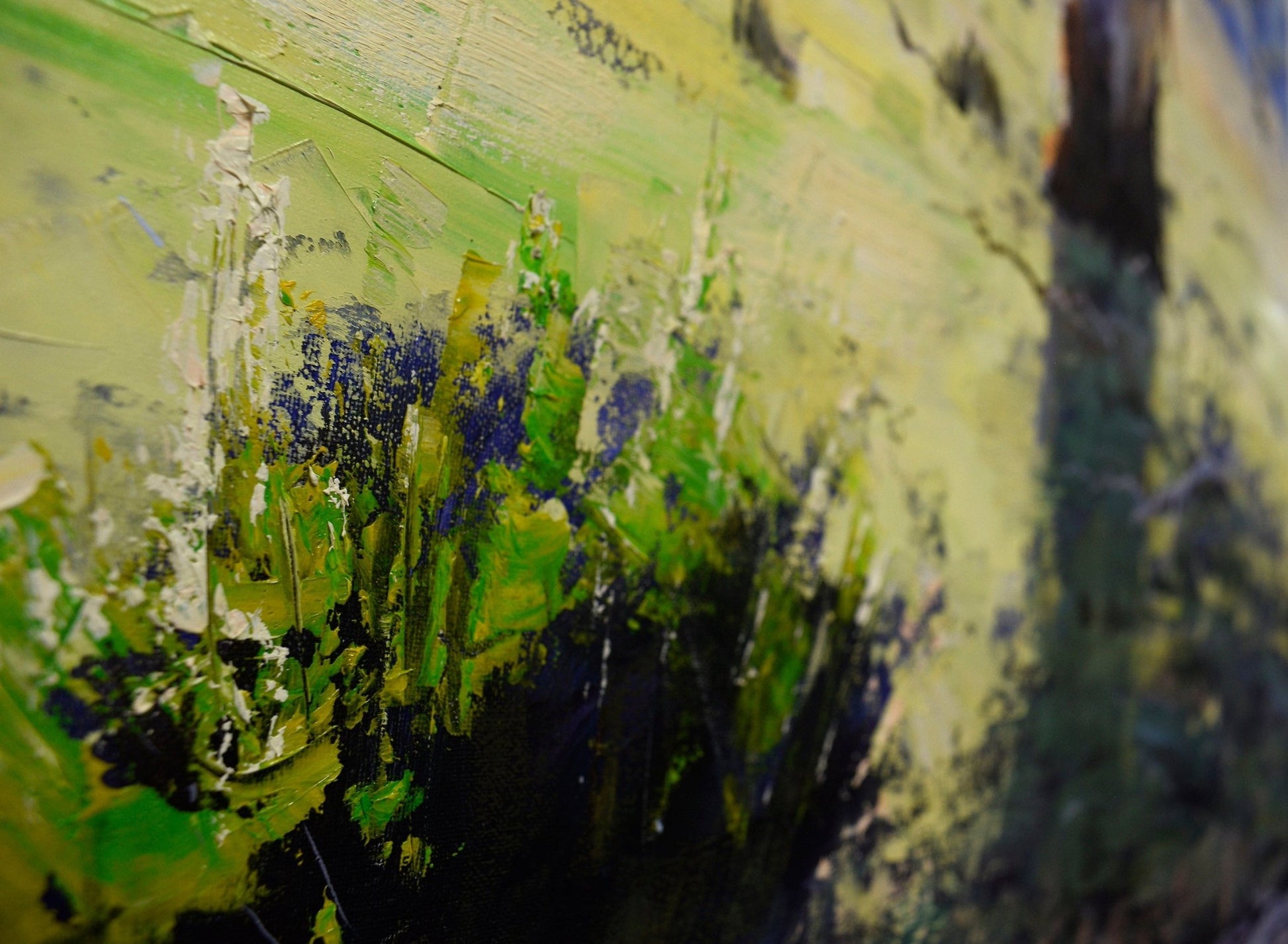 Gum tree landscape with golden light and shadows, painted in oils