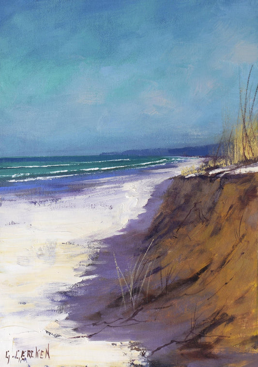Framed Beach oil painting by Graham Gercken
