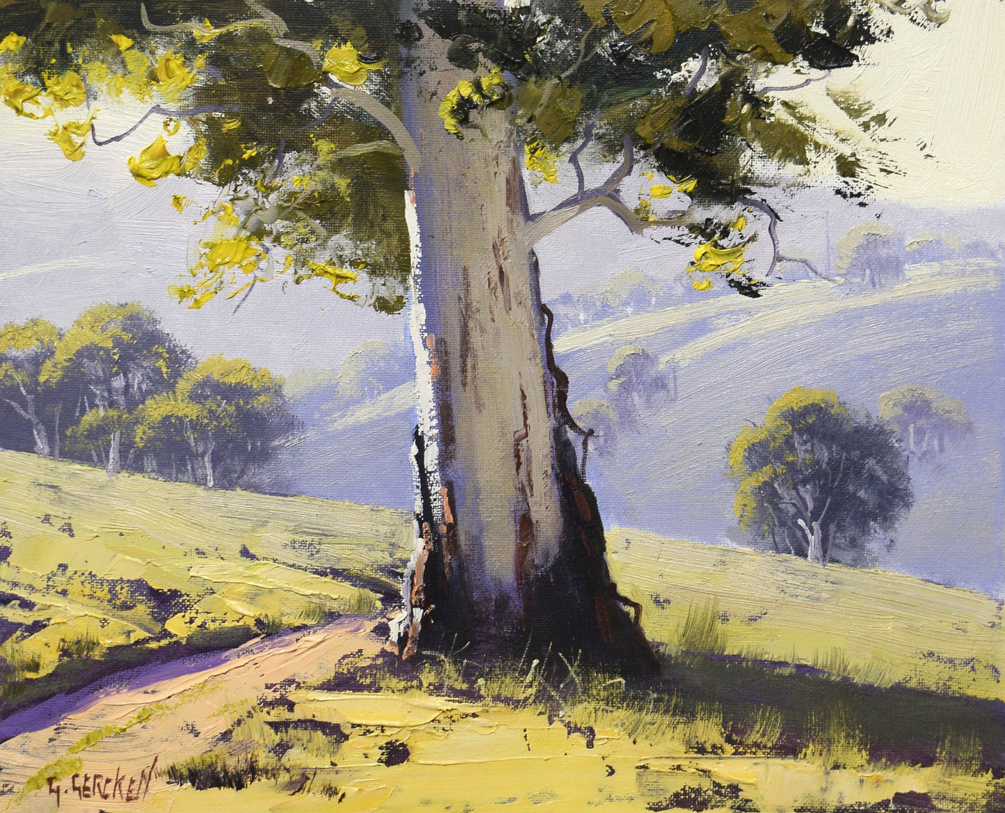 Original Framed Oil Painting of Australian Gum Tree by Graham Gercken – Landscape Art