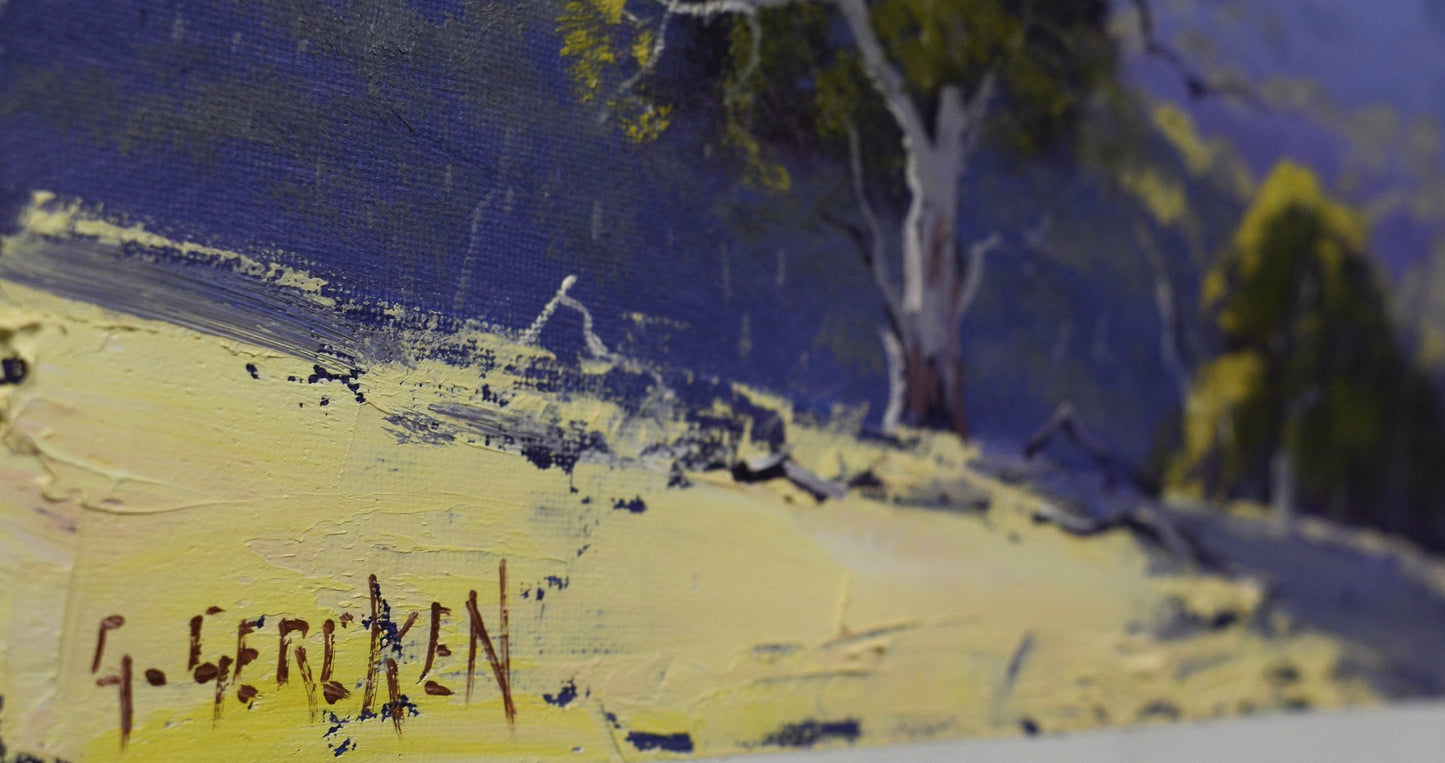 Framed Original Oil Painting – Australian Landscape, Central West NSW with Gum Tree | Graham Gercken