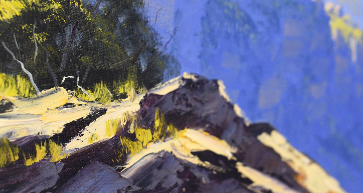 Framed Original Oil Painting of The Three Sisters – Blue Mountains Landscape by Graham Gercken