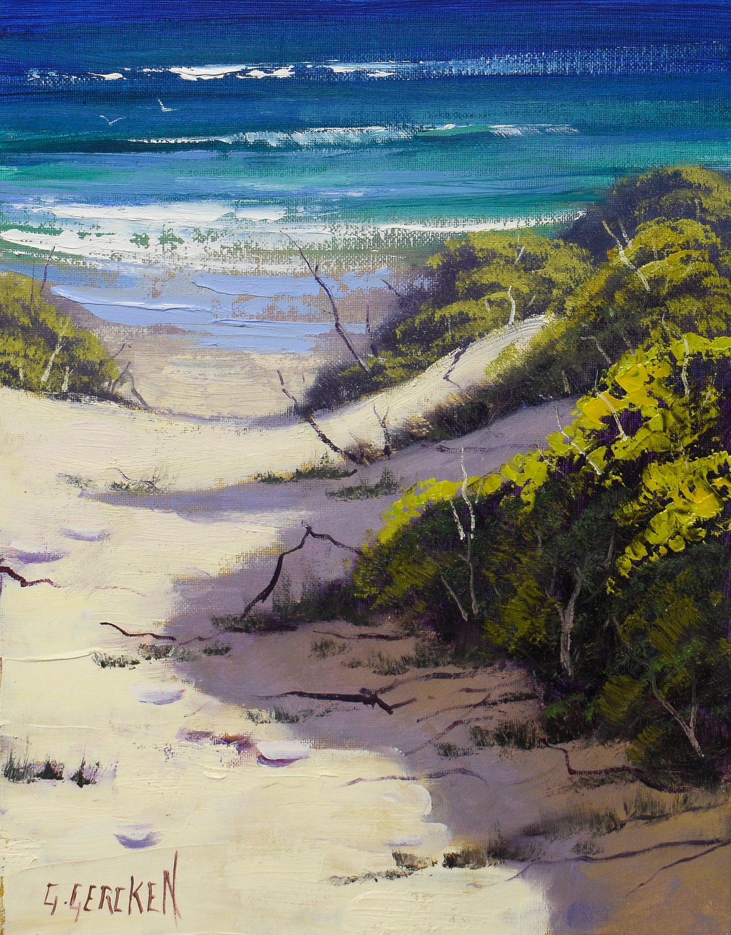 Seascape Original Oil Painting Central Coast Beach dunes NSW Framed Gercken