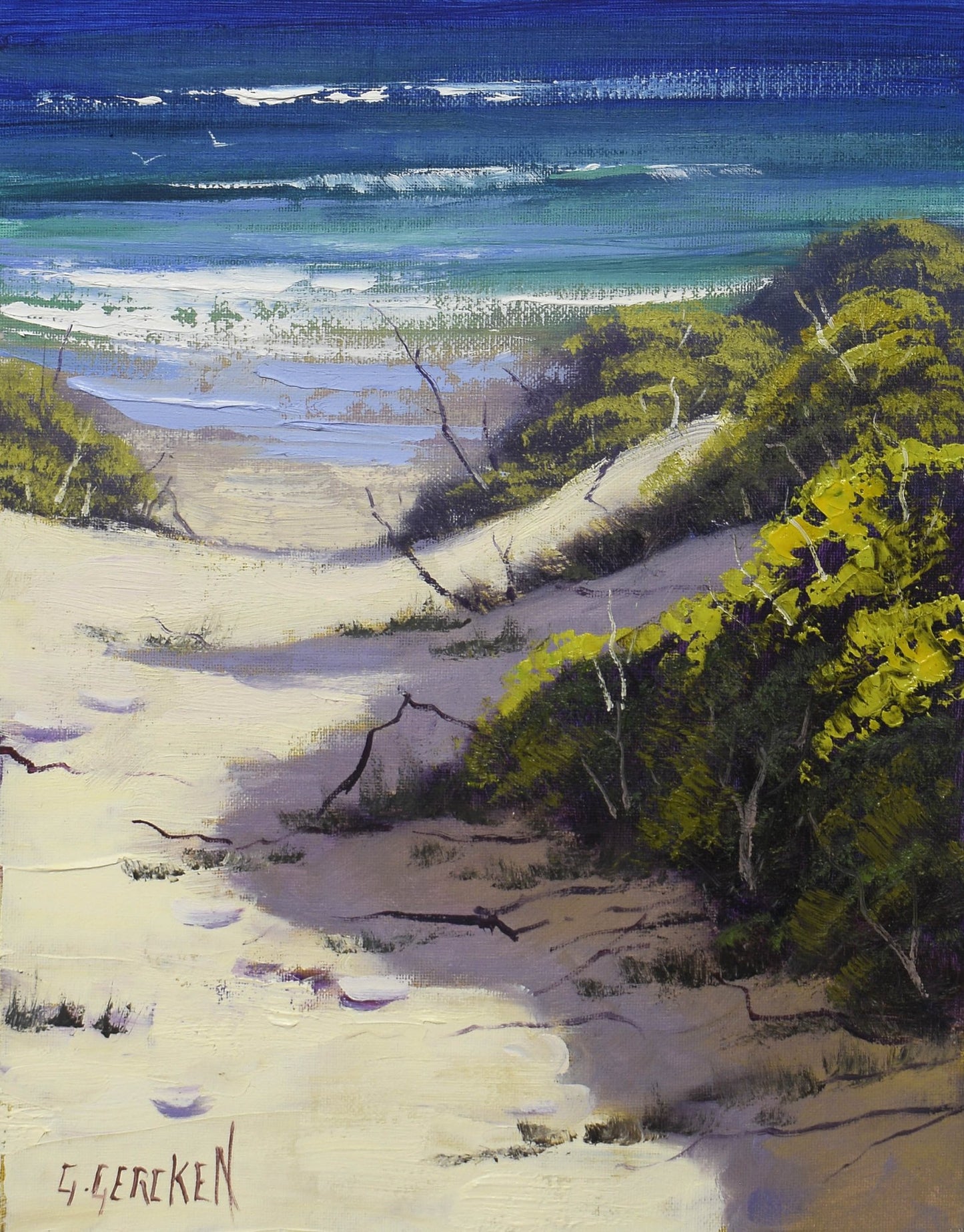 Seascape Original Oil Painting Central Coast Beach dunes NSW Framed Gercken