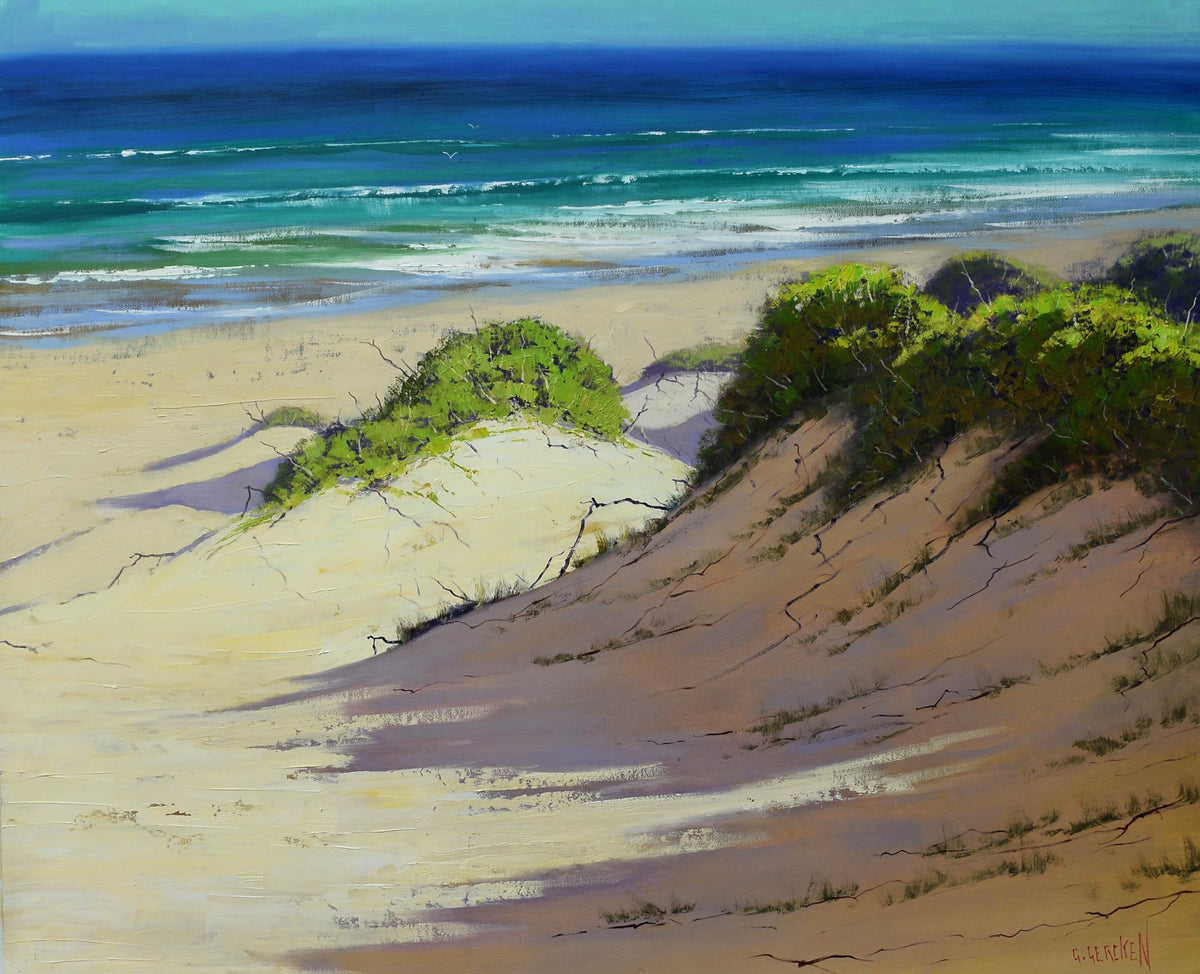 Coastal Sand Dunes and Turquoise Sea – Original Oil Painting by Graham Gercken (30" x 24")