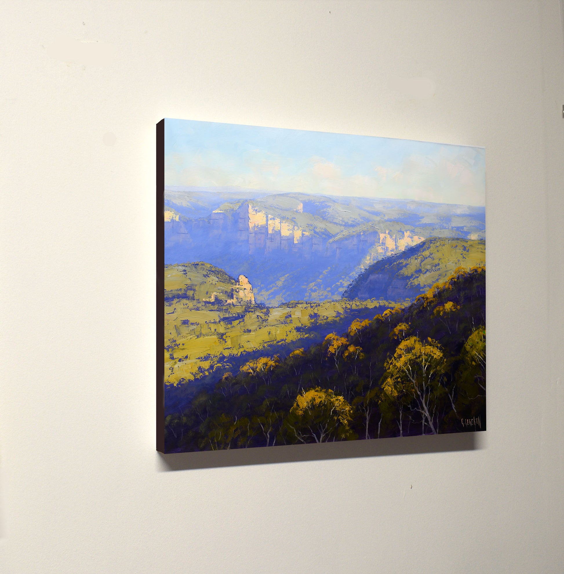 Blue haze over the Blue Mountains, original landscape oil painting