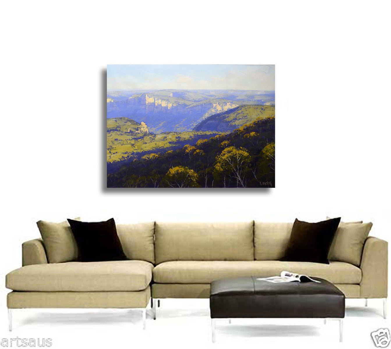Blue haze over the Blue Mountains, original landscape oil painting