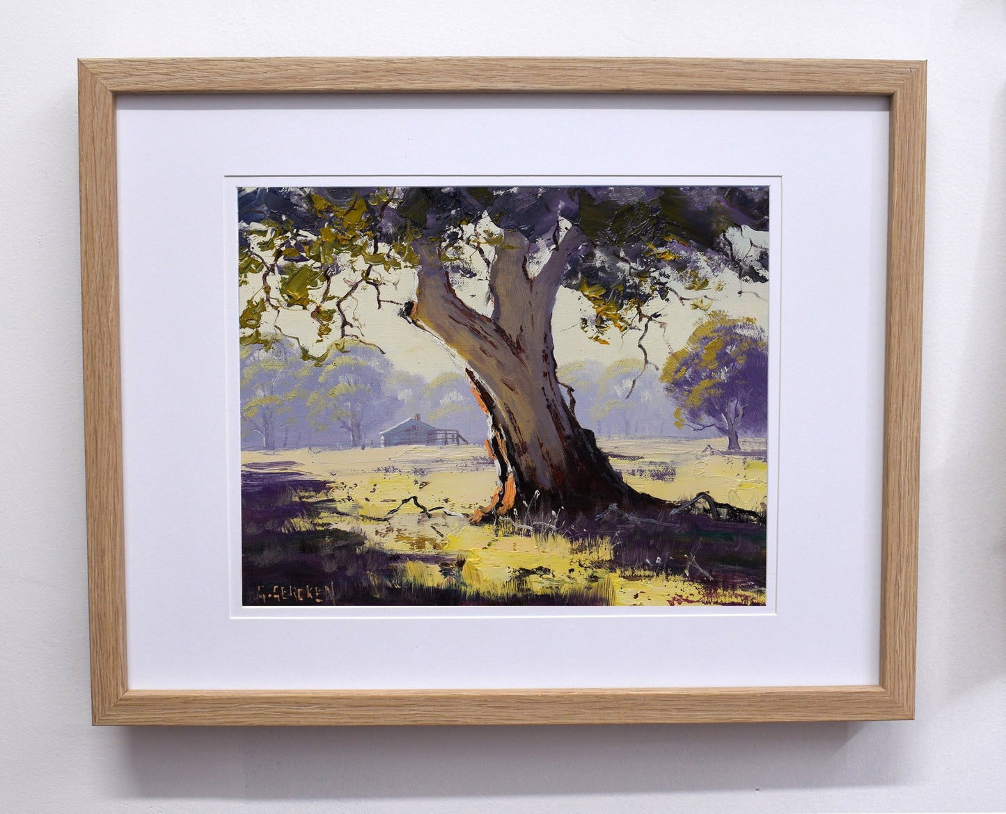 Framed Original Oil Painting of Gum Tree, Whittlesea Victoria – Australian Landscape by Graham Gercken