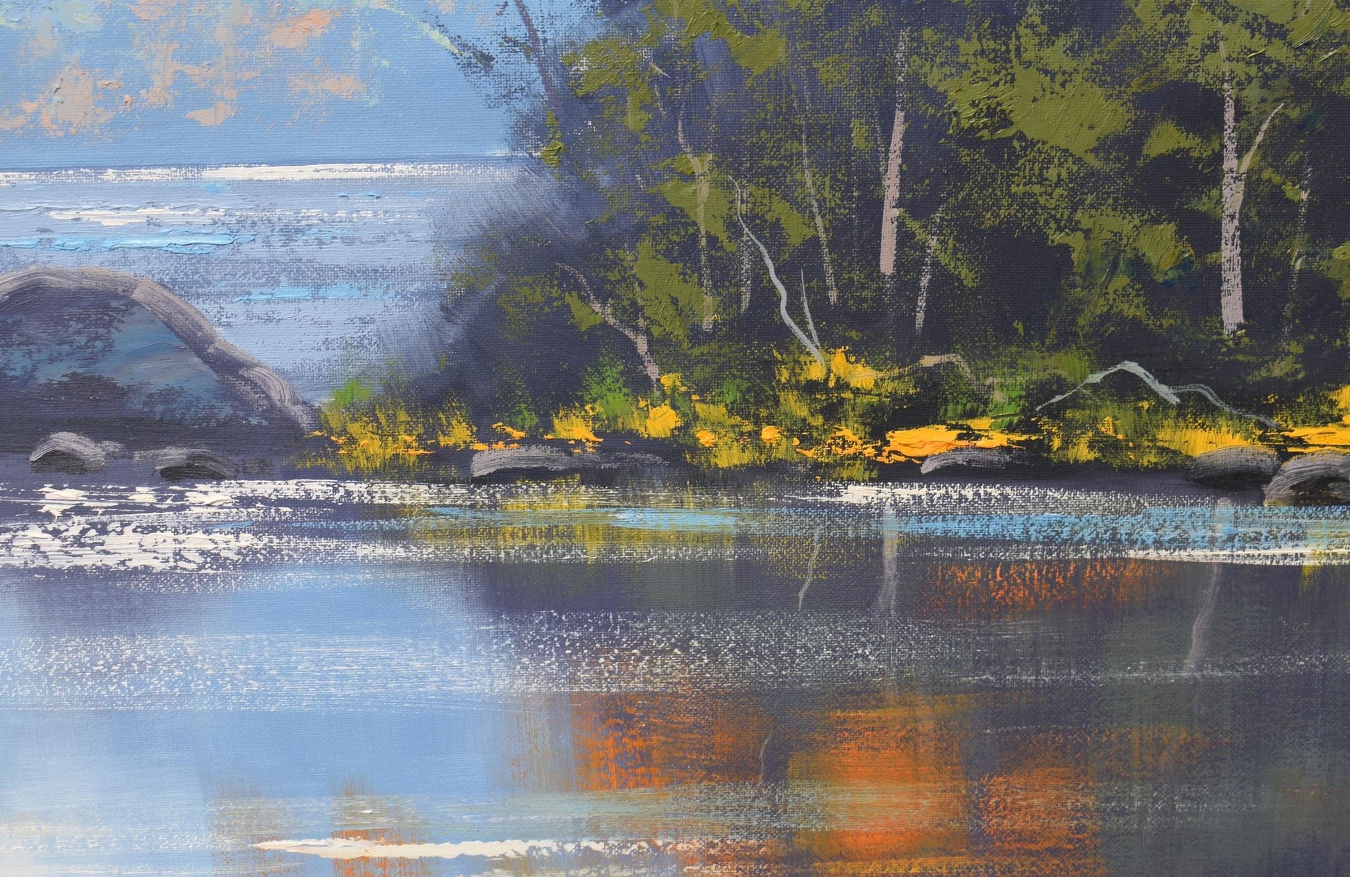 Autumn forest scene with warm tones and textured brushwork