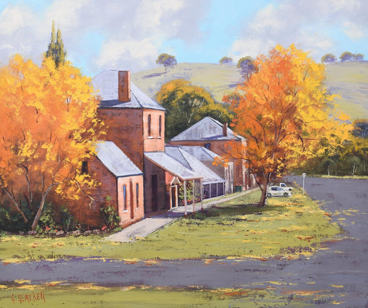 Carcoar historic town in autumn colors, Australian landscape oil painting by G. Gercken.