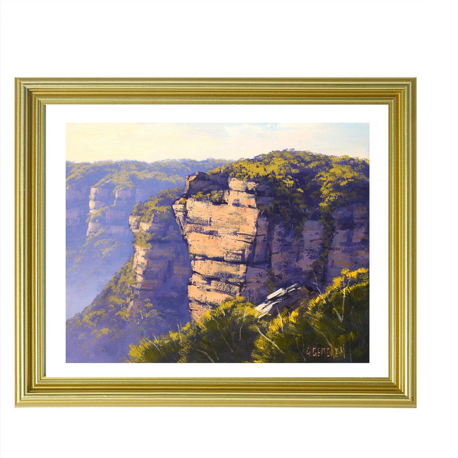 Australian Blue Mountains scenery in soft afternoon light, painted in oils