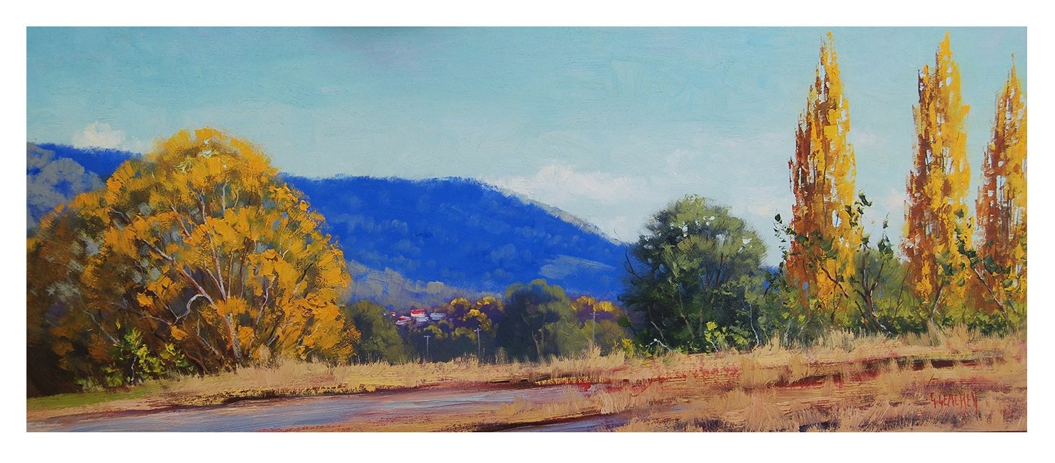 Lithgow Autumn oil painting on canvas depicting a vibrant Australian landscape in NSW.