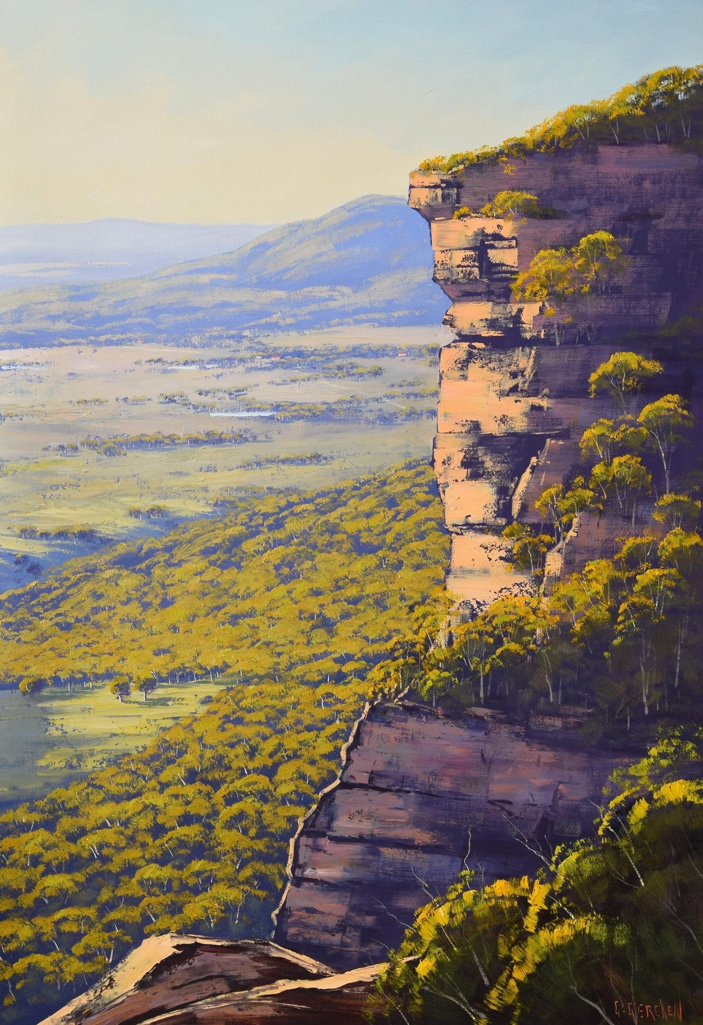 Tranquil Blue Mountains landscape artwork with atmospheric depth
