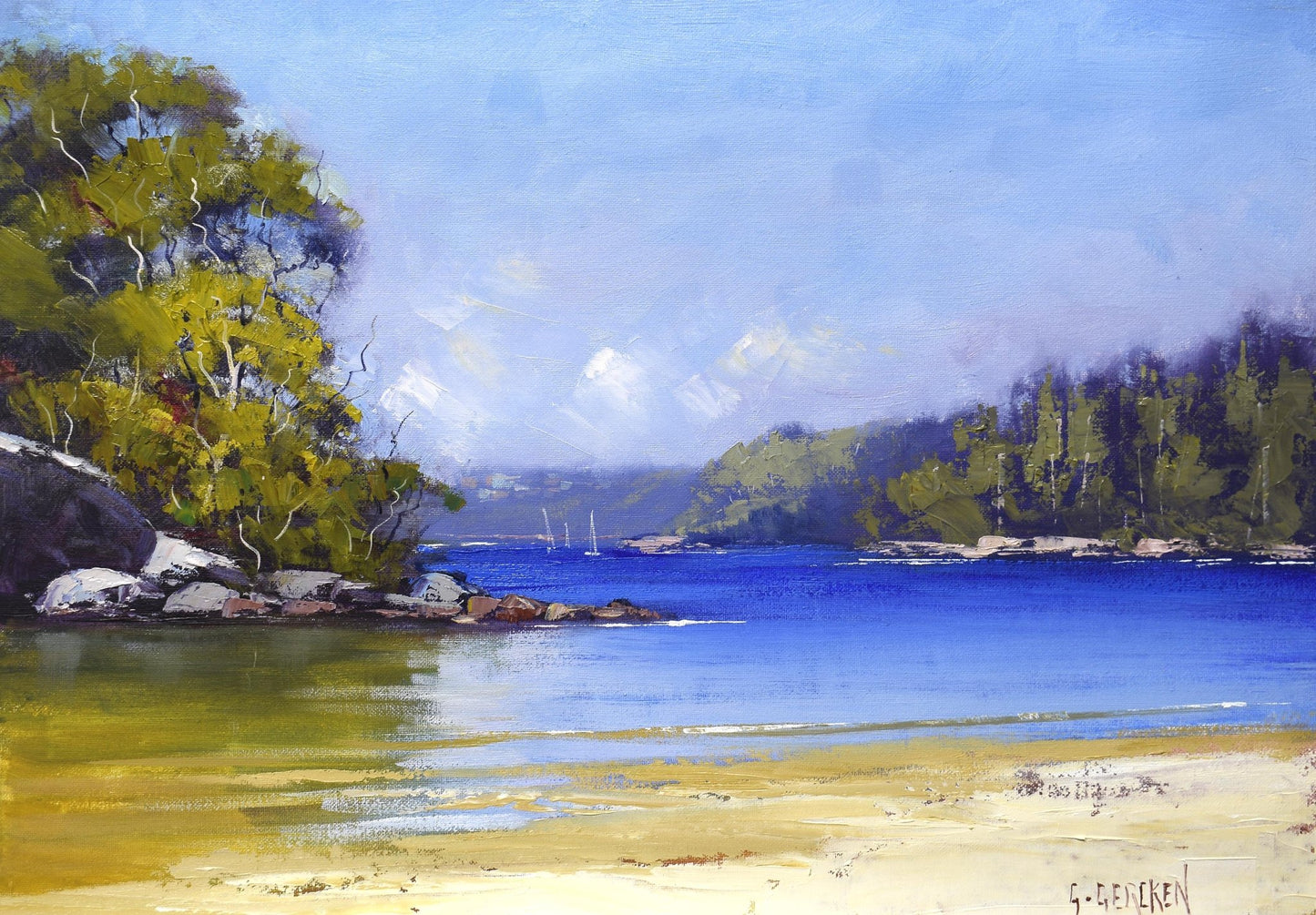 Framed Sydney Harbour Beach Painting