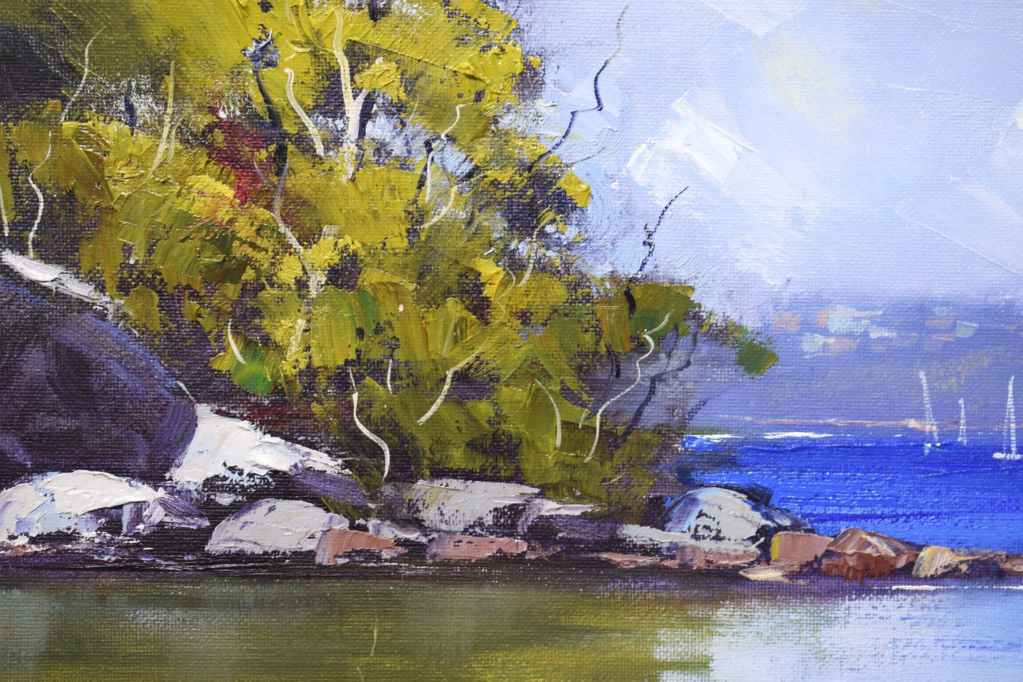 Framed Sydney Harbour Beach Painting