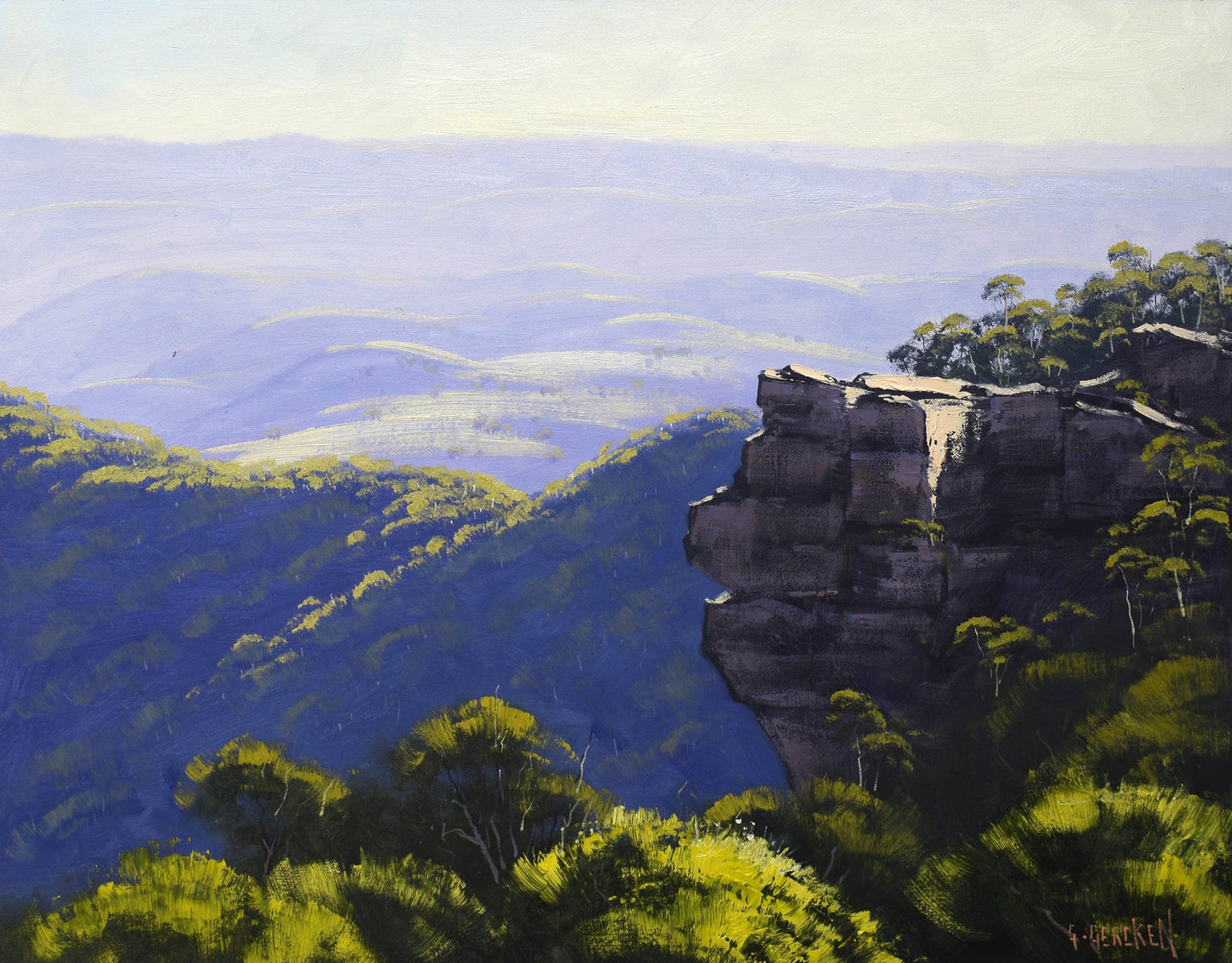 Blue Mountains Landscape Oil Painting – Original Artwork on Stretched Canvas, Ready to Hang