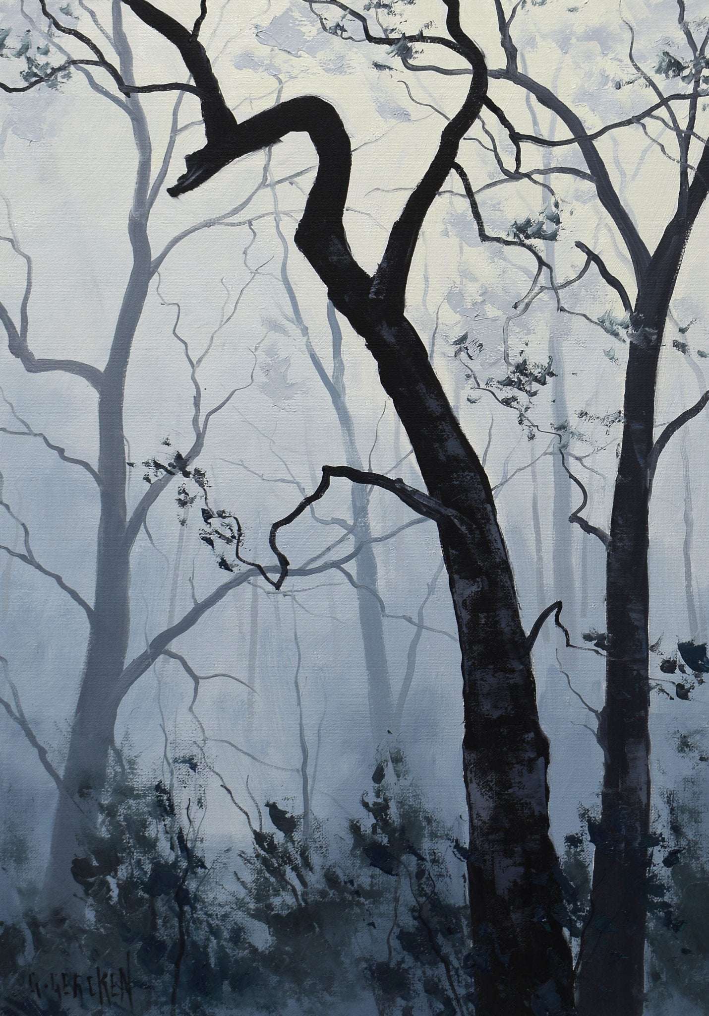 Misty Forest trees | Original framed oil Painting