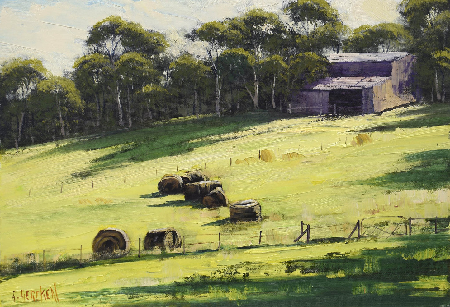 Hay Shed at Cottles Bridge, Victoria – Framed Original Oil Painting by Graham Gercken