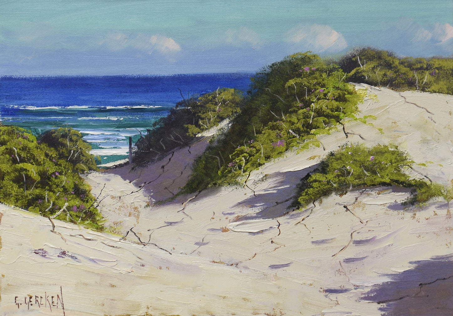Framed Original Oil Painting Coastal Sand Dunes | Australian Seascape Art by Graham Gercken | Beach Landscape