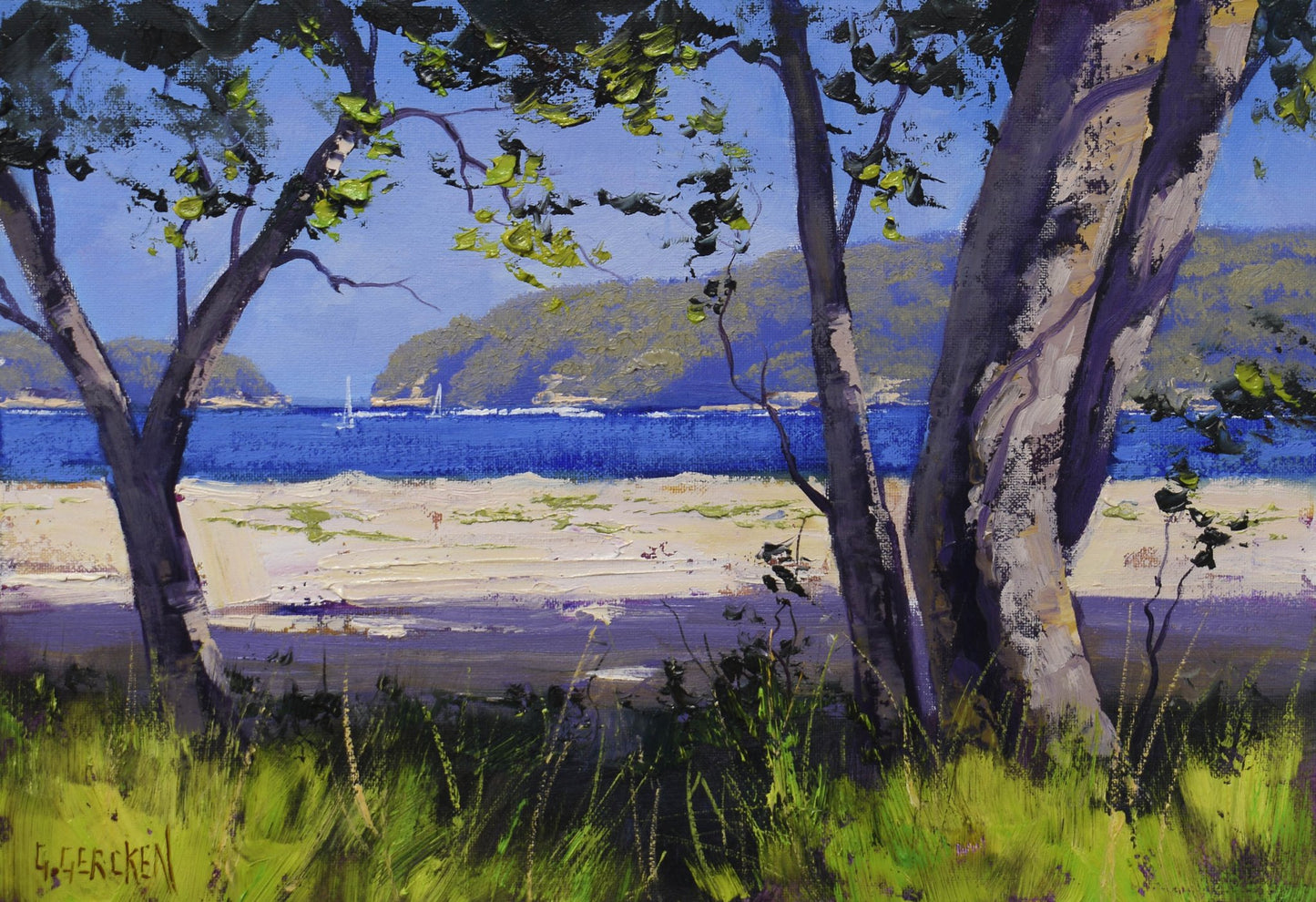 Framed Original Oil Painting of Patonga Beach NSW – Coastal Landscape by Graham Gercken