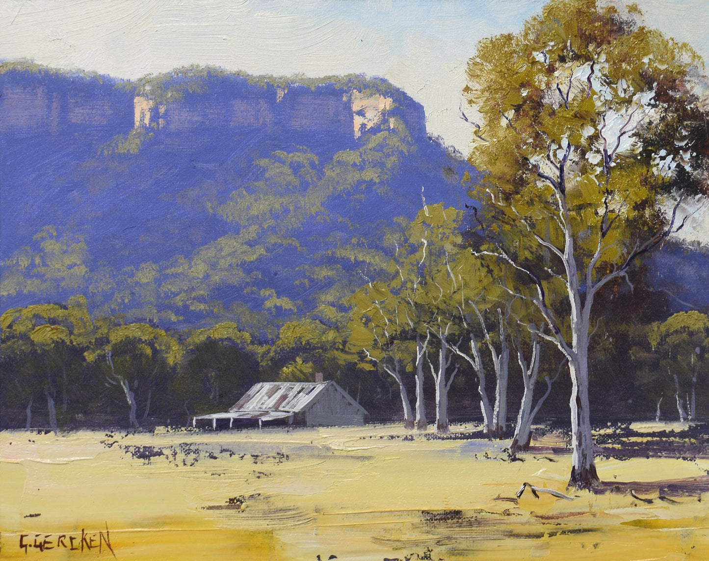 Framed Original Oil Painting of Megalong Valley – Blue Mountains Landscape by Graham Gercken