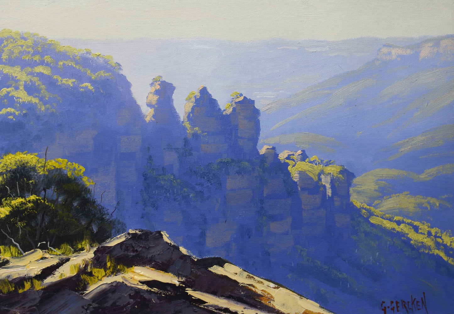 Framed Original Oil Painting of The Three Sisters – Blue Mountains Landscape by Graham Gercken