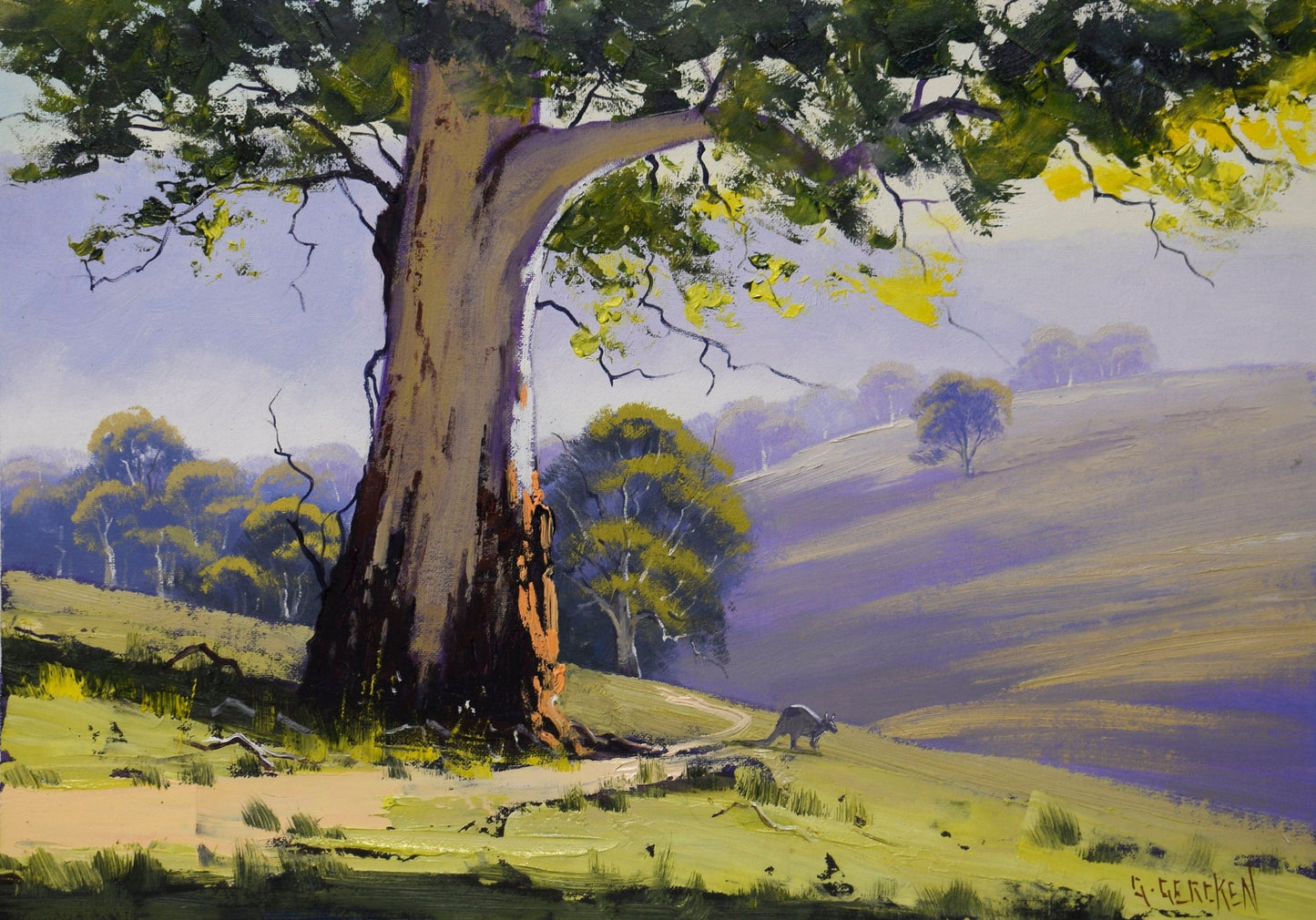 Framed Original Gum Tree Oil Painting – Australian Bush Landscape by Graham Gercken