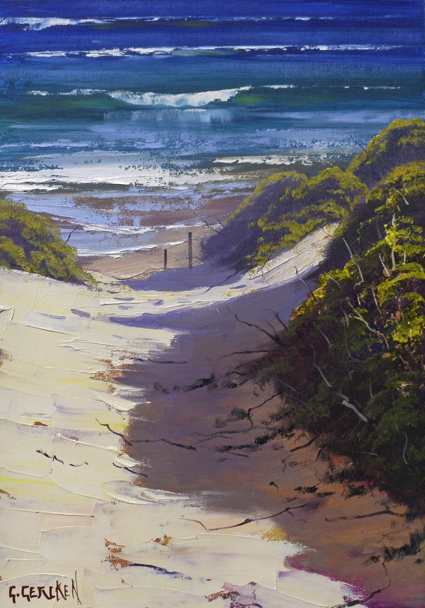 Coastal Dune Path – Original Framed Seascape Oil Painting