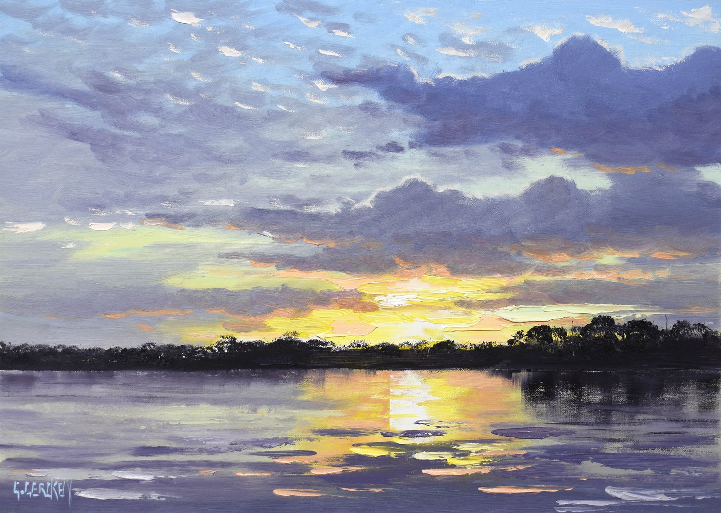 Sunset Reflections – Original Framed Landscape Oil Painting