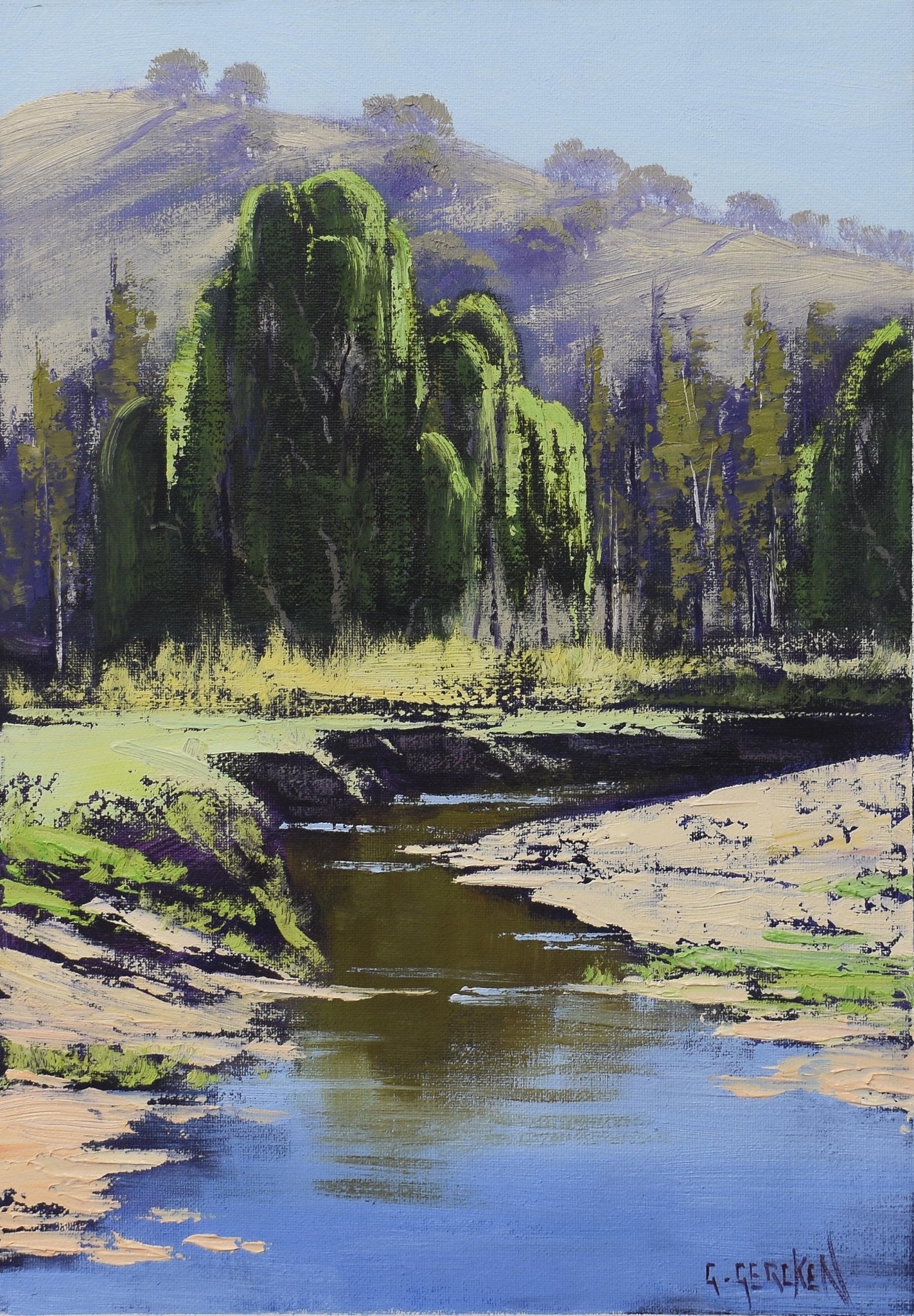 Quiet Bend on a Country Creek – Original Framed Oil Landscape Painting, Australia