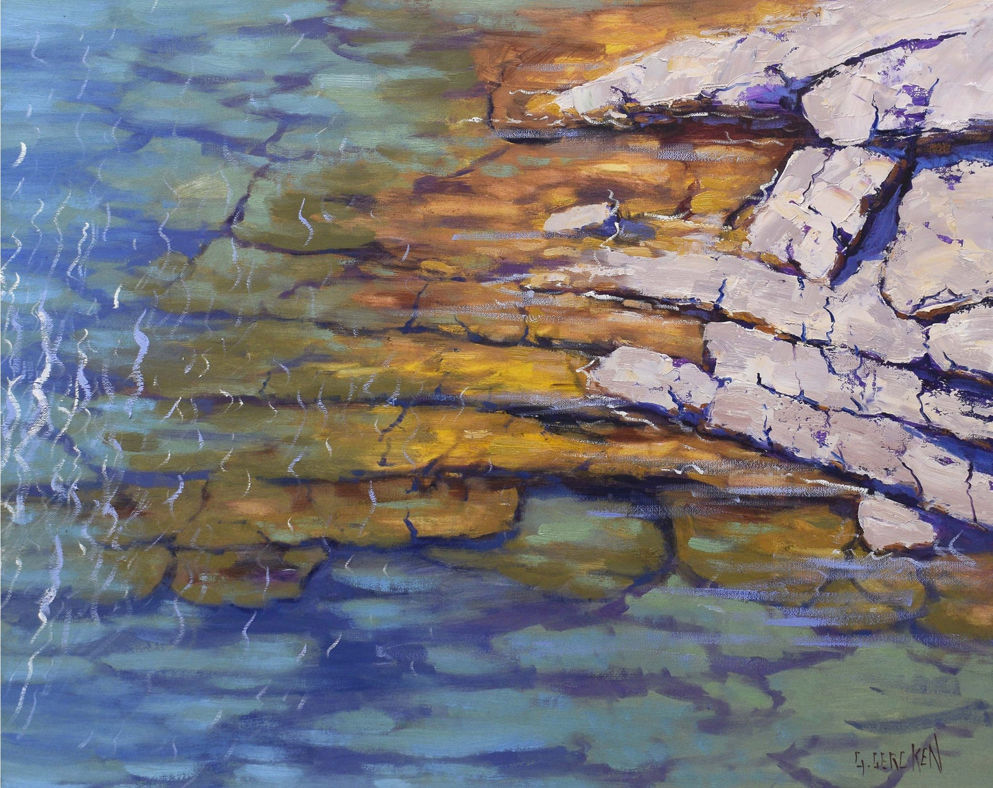 Coastal Rock Pool Reflections – Original Australian Oil Painting, 20 x 16 inches