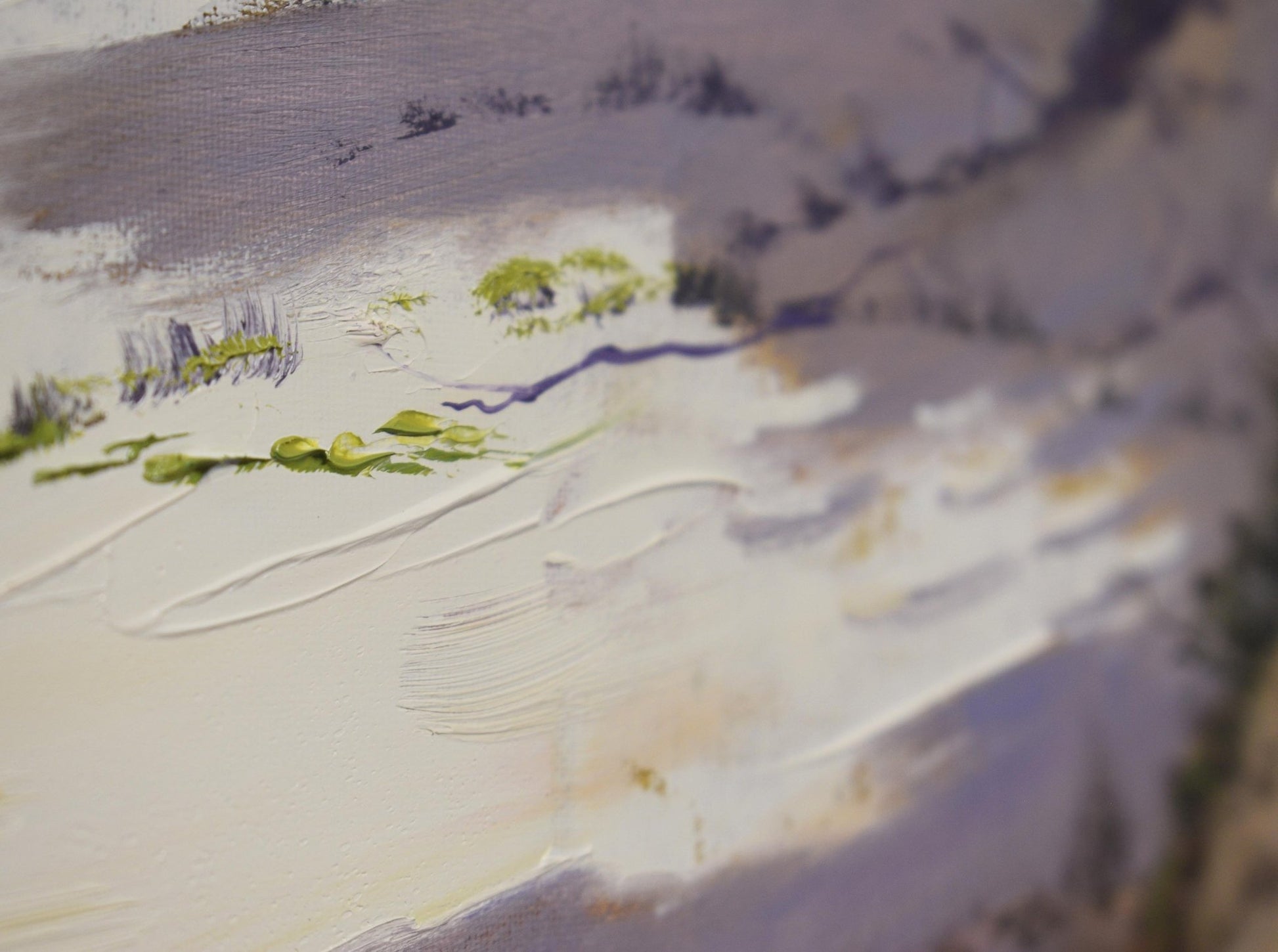 Close-up of a textured surface with white, gray, and green colors