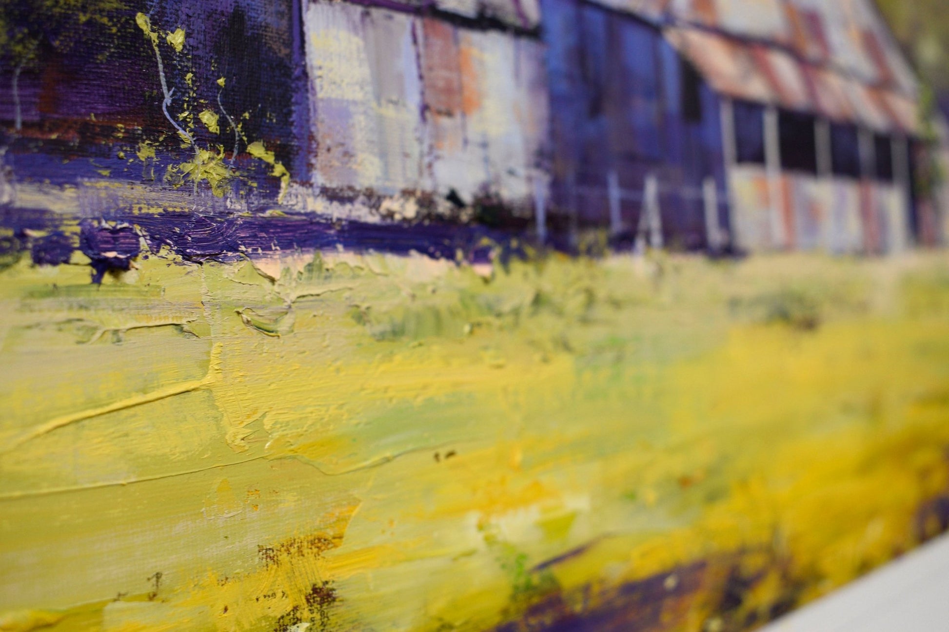 Artistic depiction of a building with a yellow foreground