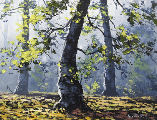 Morning Light Through the Forest – Original Framed Oil Painting by Graham Gercken