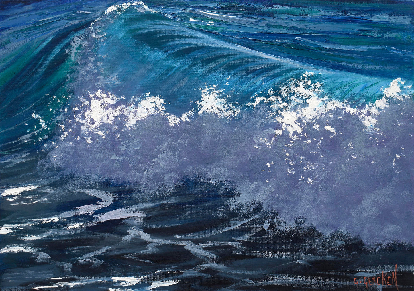 Original Ocean Wave Framed Oil Painting – Seascape Coastal Wall Art