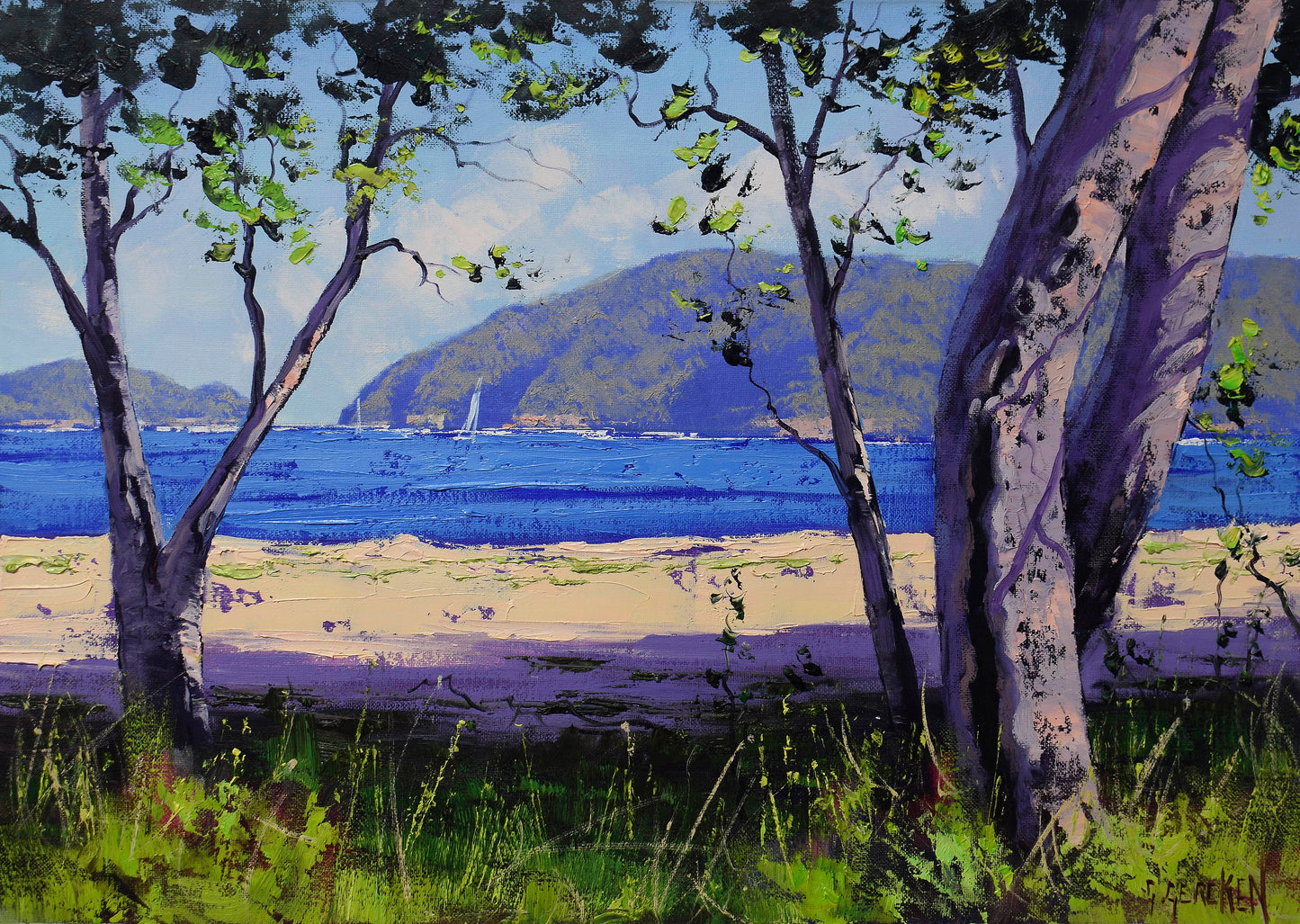 Patonga Beach Framed Oil Painting | Original Australian Coastal Landscape