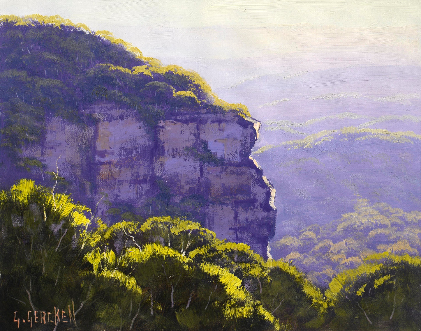 Blue Mountains Cliff Landscape Oil Painting | Framed Original Australian Artwork