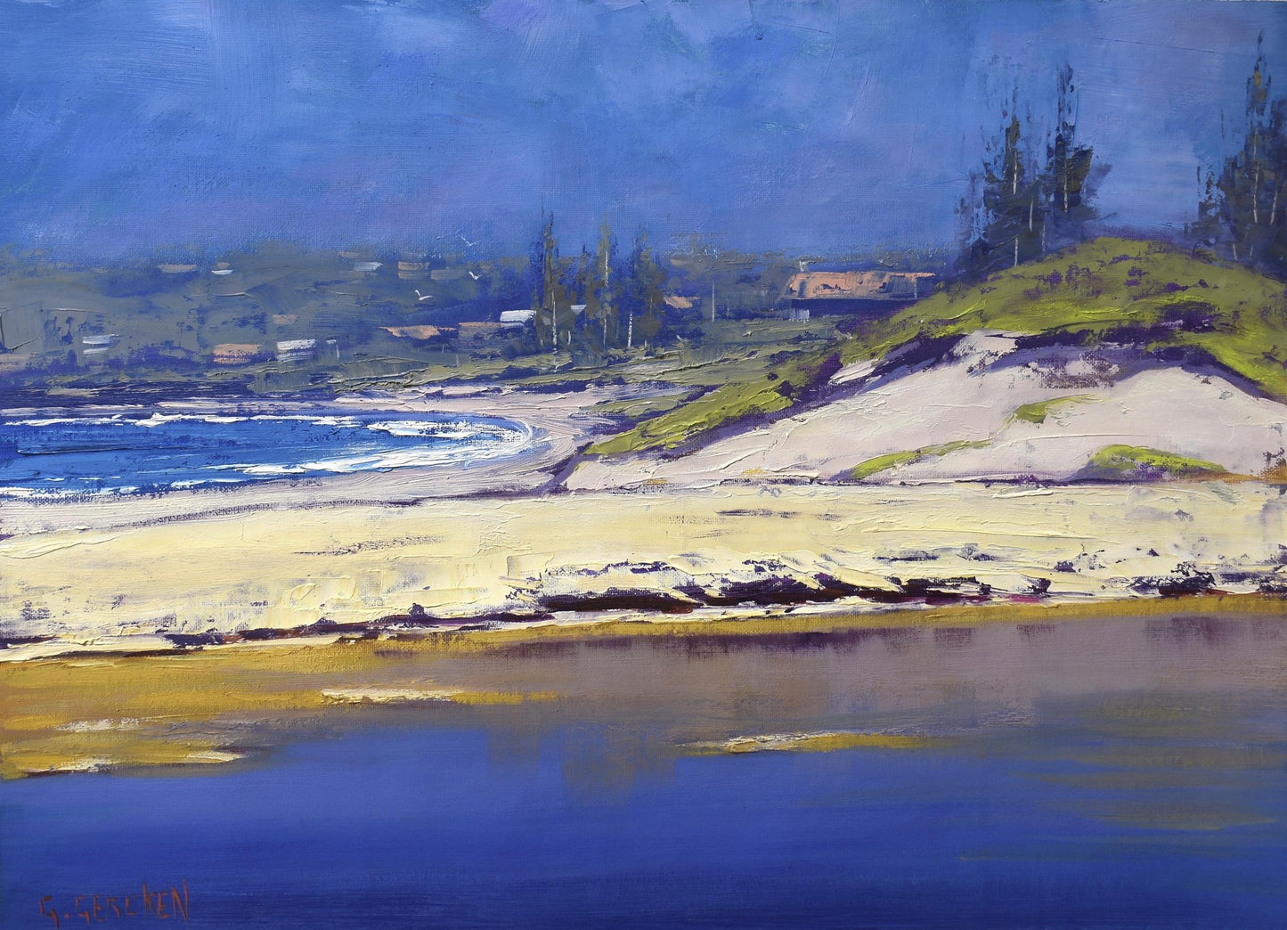 Framed Original Oil Painting – Summer Day at Narrabeen Beach, Sydney | Graham Gercken