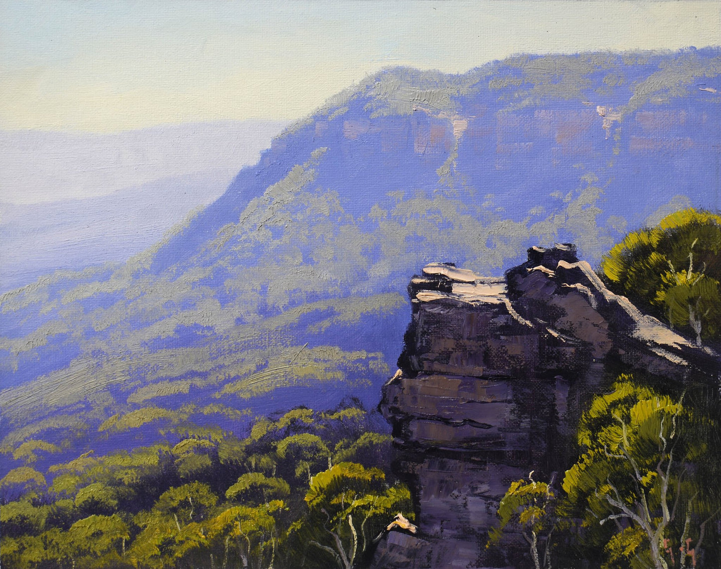 Blue Mountains Cliff Landscape Oil Painting | Framed Original Australian Artwork