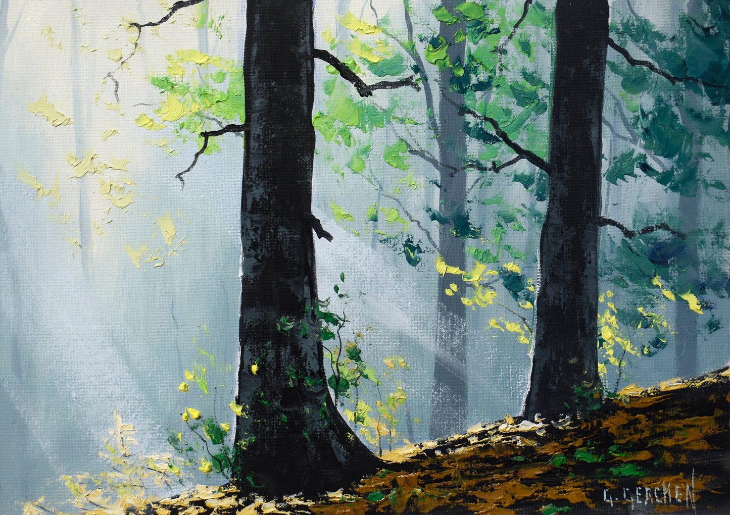 Misty Woodland Glade – Framed Original Forest Oil Painting