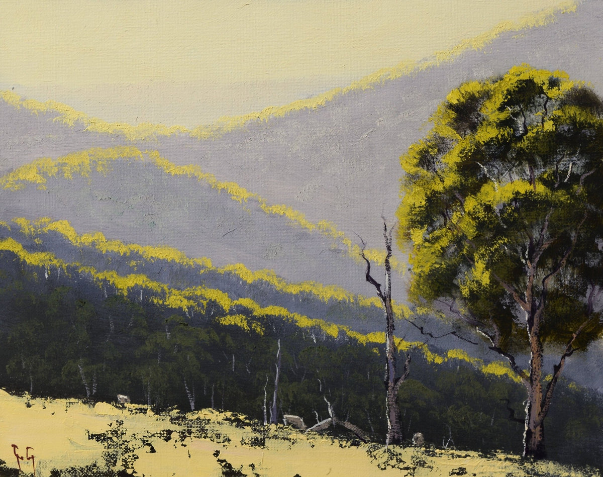 Golden Light over Bathurst Hills – Framed Original 8x10 Oil Painting