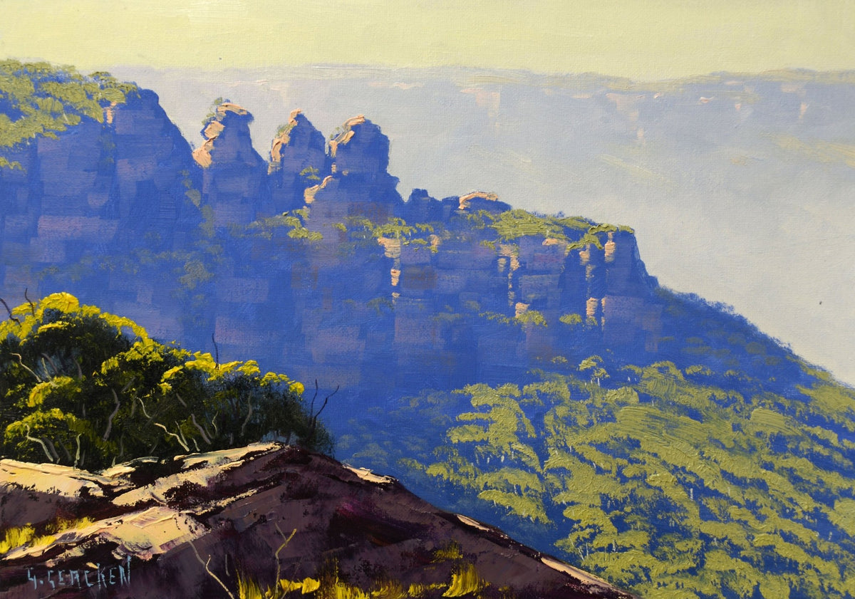 Framed Original Oil Painting of The Three Sisters – Blue Mountains Landscape by Graham Gercken
