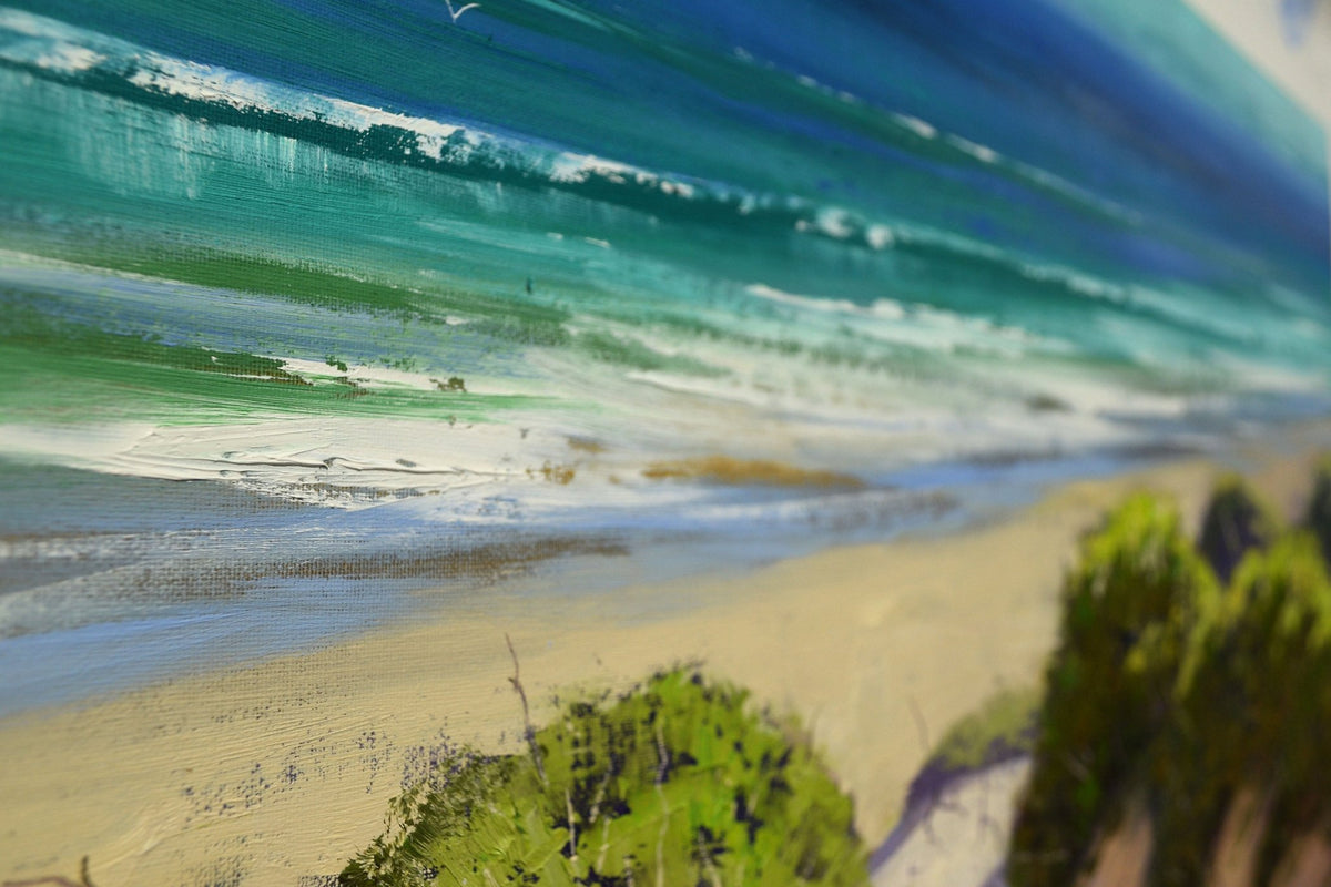 Coastal Sand Dunes and Turquoise Sea – Original Oil Painting by Graham Gercken (30" x 24")