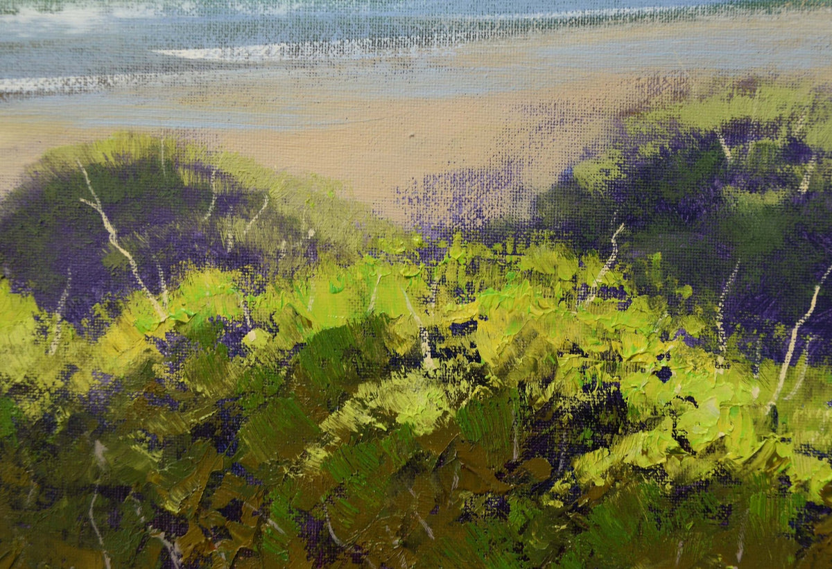 Coastal Sand Dunes and Turquoise Sea – Original Oil Painting by Graham Gercken (30" x 24")