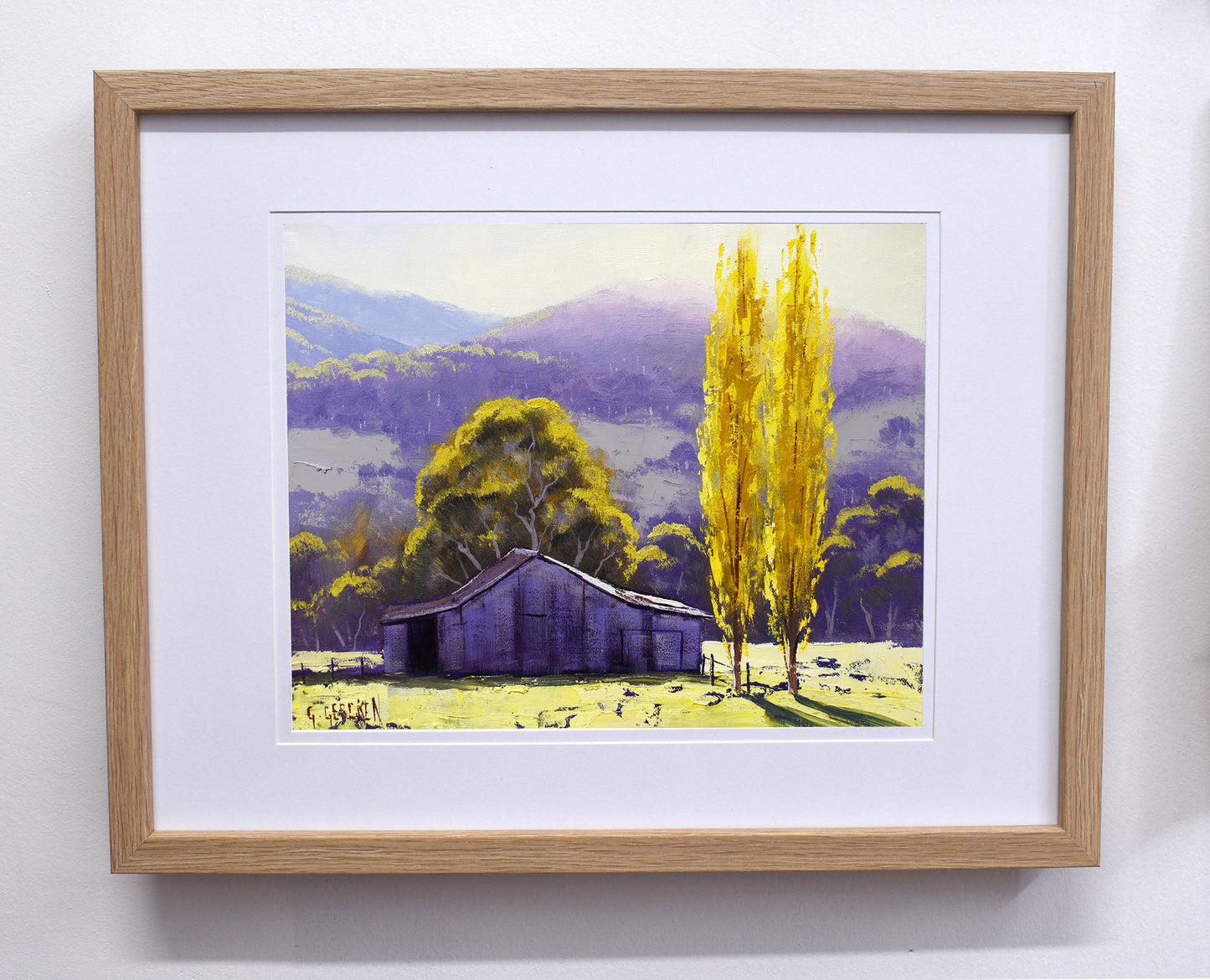 Tarana Farm Shed and Autumn Poplars | Framed Oil Painting | Australian Landscape Art