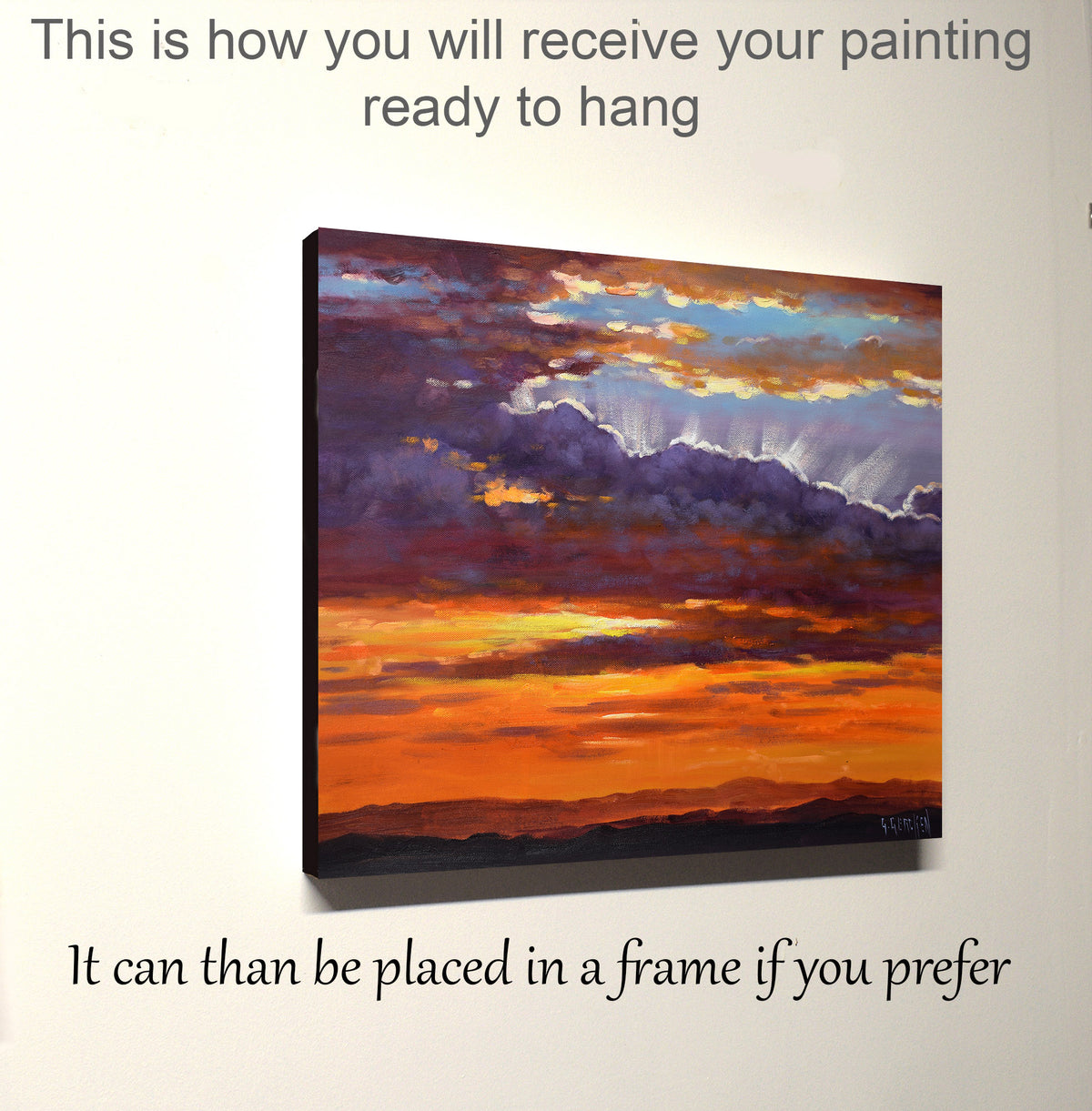 Sunset Sky Rays over Distant Hills – Original Oil Painting by Graham Gercken (16 x 20")