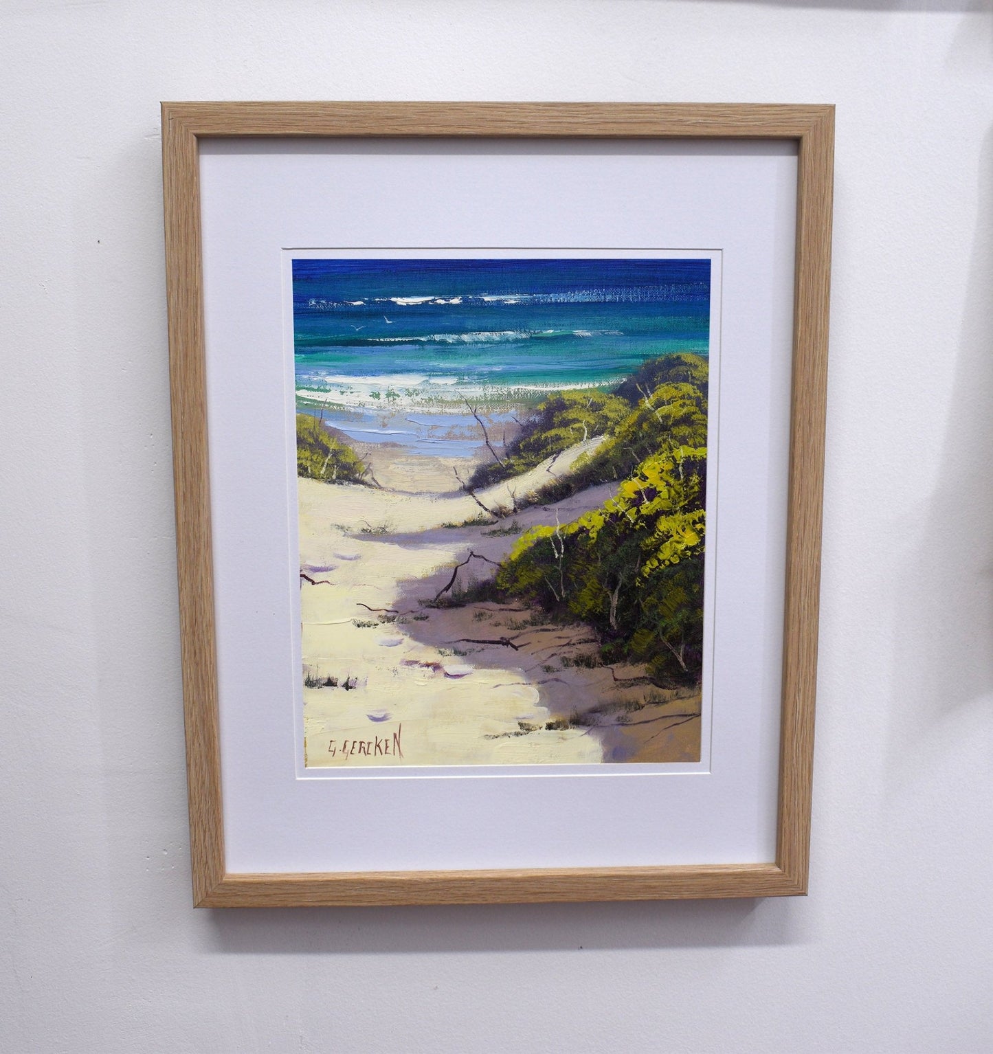 Seascape Original Oil Painting Central Coast Beach dunes NSW Framed Gercken