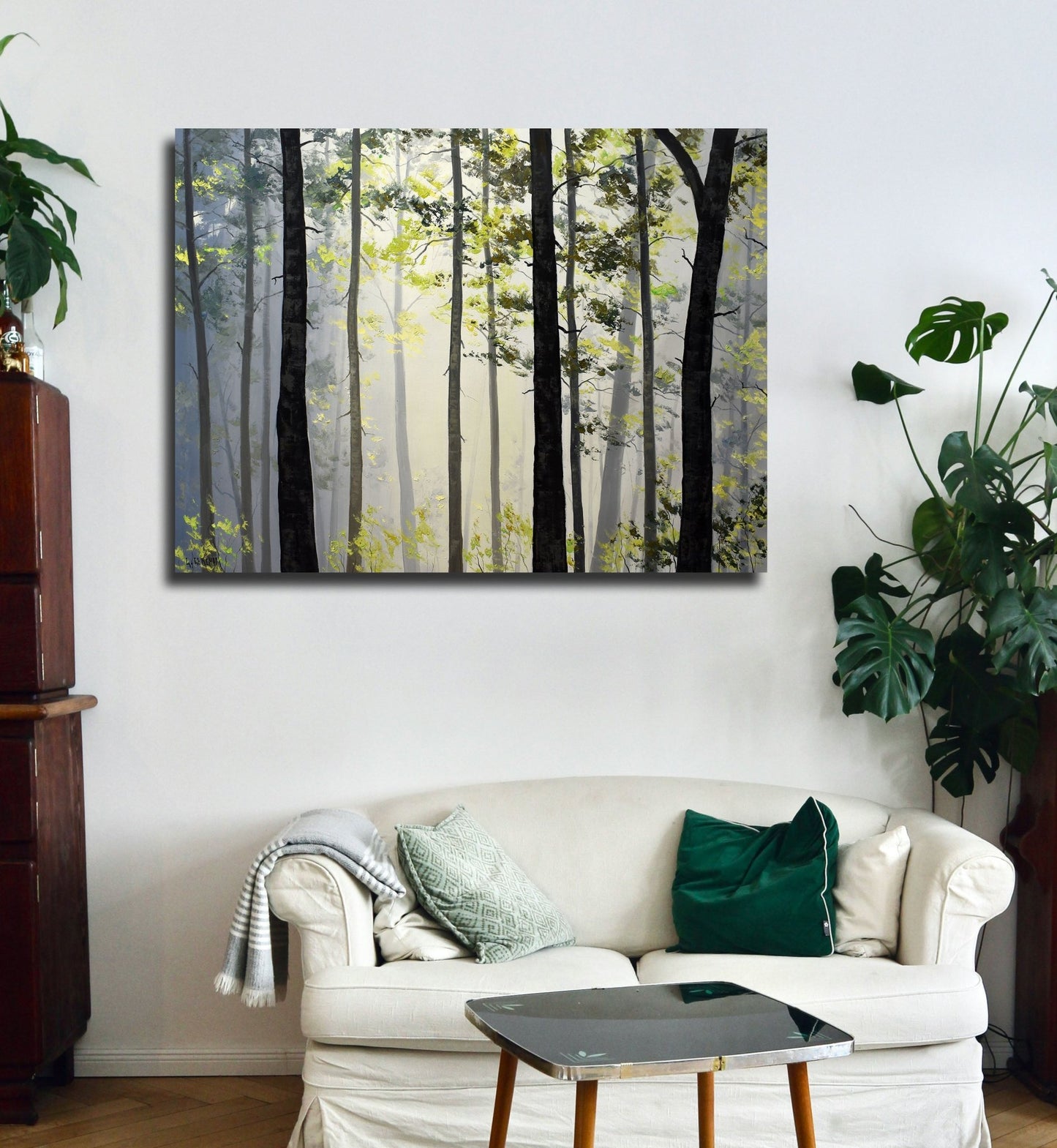Sunlit Misty Forest – Large Original Woodland Oil Painting (30 x 40")