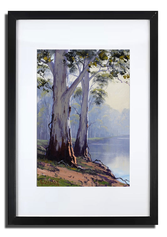 Original Australian Landscape Oil Painting River Gum trees Framed Graham Gercken